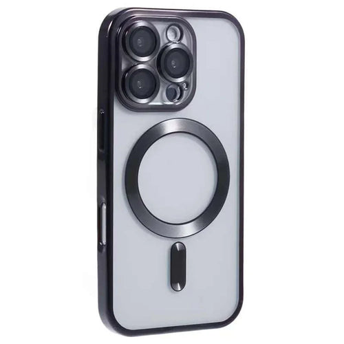 For iPhone 16 Pro Max Magnetic Case CD Veins Glass Lens Guard TPU Phone Back Cover - Black - 1