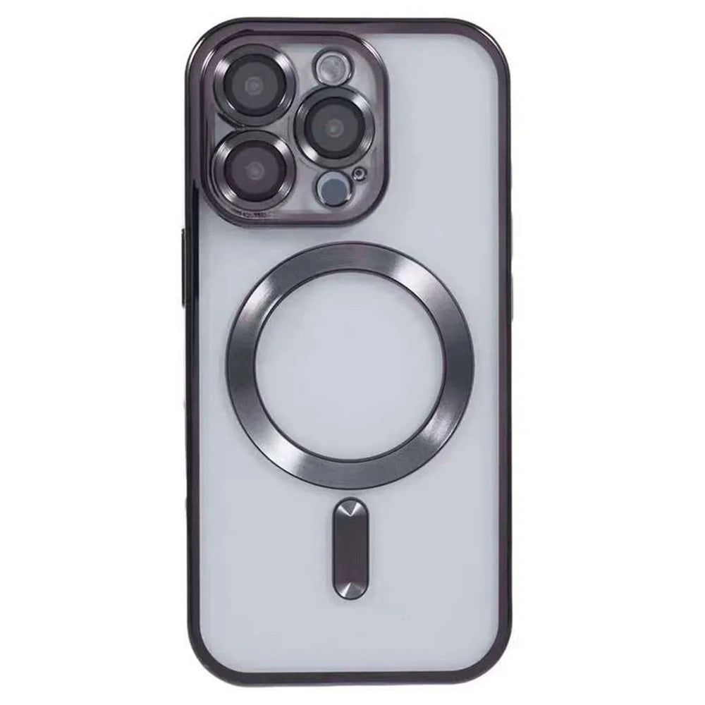 For iPhone 16 Pro Max Magnetic Case CD Veins Glass Lens Guard TPU Phone Back Cover - Black - 2
