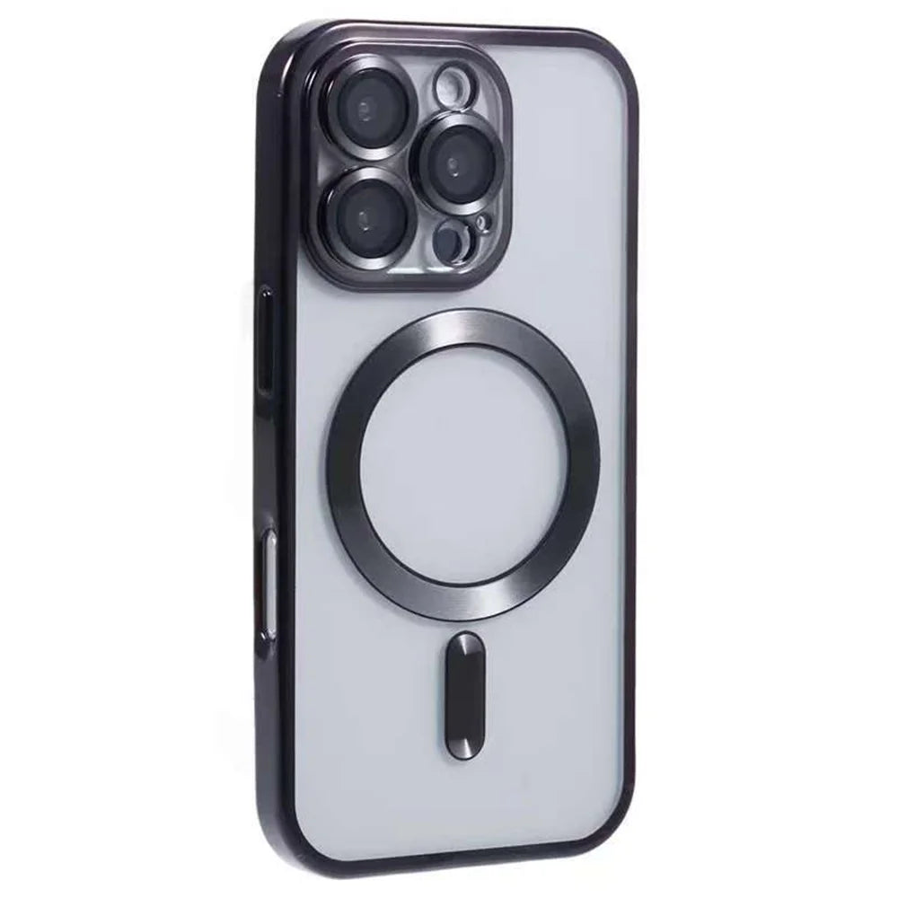 For iPhone 16 Pro Magnetic Case CD Veins Glass Lens Guard TPU Phone Back Cover - Black - 1