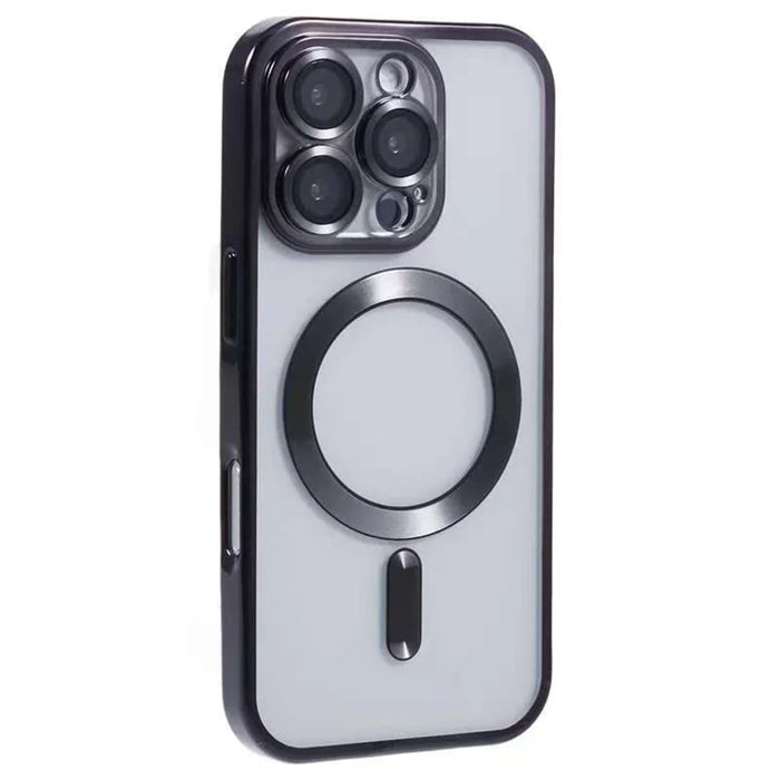 For iPhone 16 Pro Magnetic Case CD Veins Glass Lens Guard TPU Phone Back Cover - Black - 1