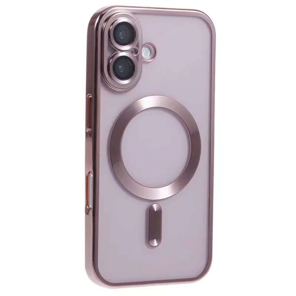 For iPhone 16 Plus Magnetic Case CD Veins Glass Lens Guard TPU Phone Back Cover - Pink - 1