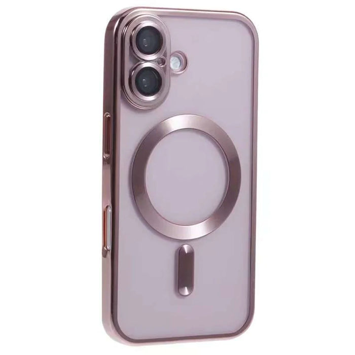 For iPhone 16 Plus Magnetic Case CD Veins Glass Lens Guard TPU Phone Back Cover - Pink - 1