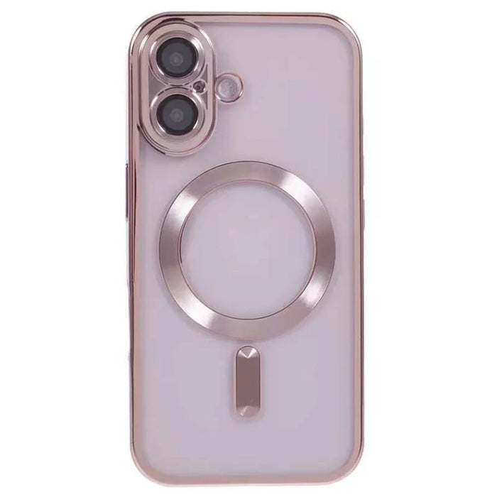 For iPhone 16 Plus Magnetic Case CD Veins Glass Lens Guard TPU Phone Back Cover - Pink - 2