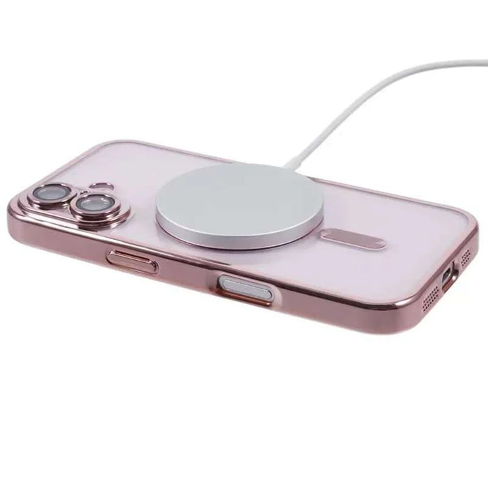 For iPhone 16 Plus Magnetic Case CD Veins Glass Lens Guard TPU Phone Back Cover - Pink - 4