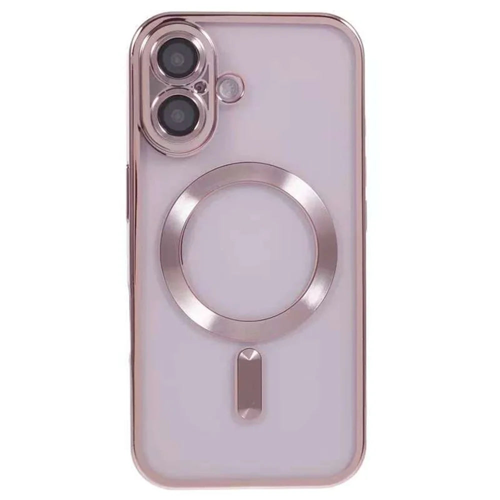 For iPhone 16 Magnetic Case CD Veins Glass Lens Guard TPU Phone Back Cover - Pink - 2