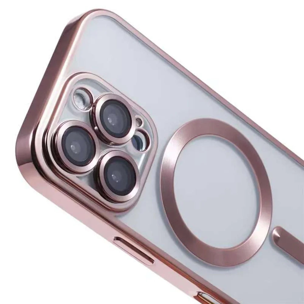 For iPhone 16 Magnetic Case CD Veins Glass Lens Guard TPU Phone Back Cover - Pink - 3