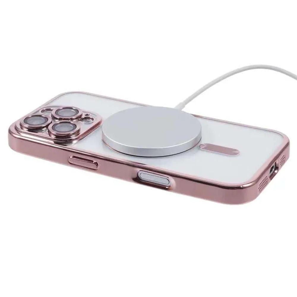 For iPhone 16 Magnetic Case CD Veins Glass Lens Guard TPU Phone Back Cover - Pink - 5