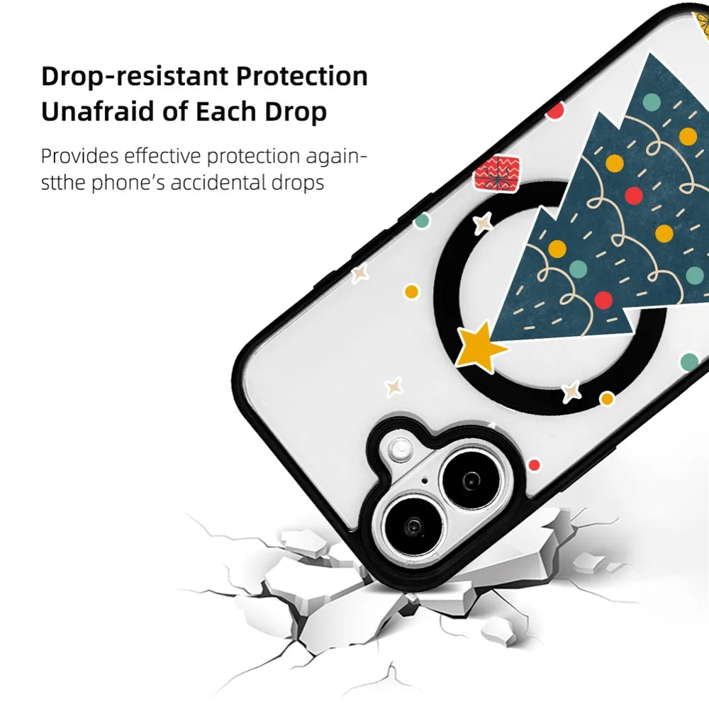 EYCASE For iPhone 17 Christmas Series Magnetic Case  Pattern Print TPU + Acrylic Cover Compatible with MagSafe - Minimalist Christmas Tree - 3