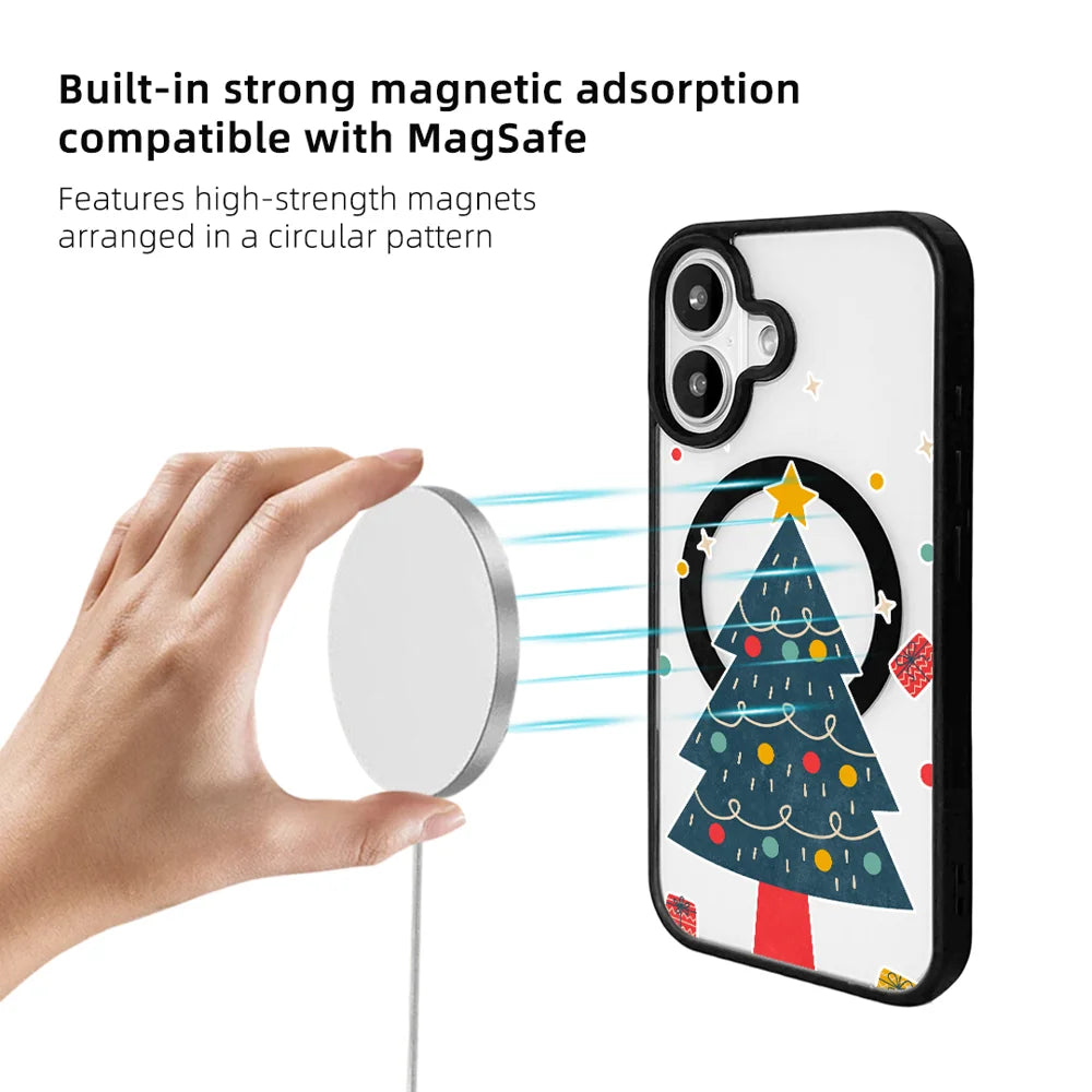EYCASE For iPhone 17 Christmas Series Magnetic Case  Pattern Print TPU + Acrylic Cover Compatible with MagSafe - Minimalist Christmas Tree - 4