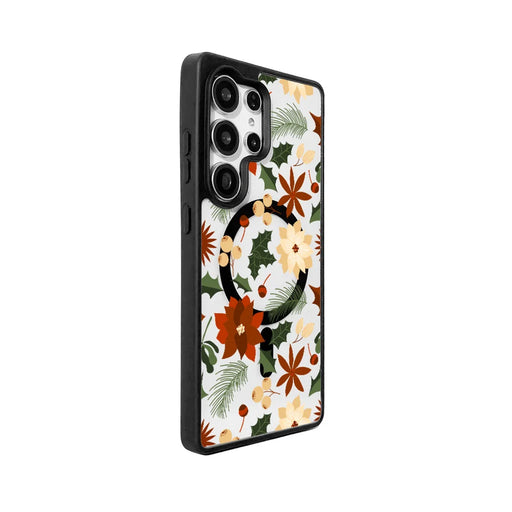 EYCASE For Samsung Galaxy S25 Ultra Christmas Series Magnetic Case  Pattern Print TPU + Acrylic Cover - Vintage Christmas Floral - 2