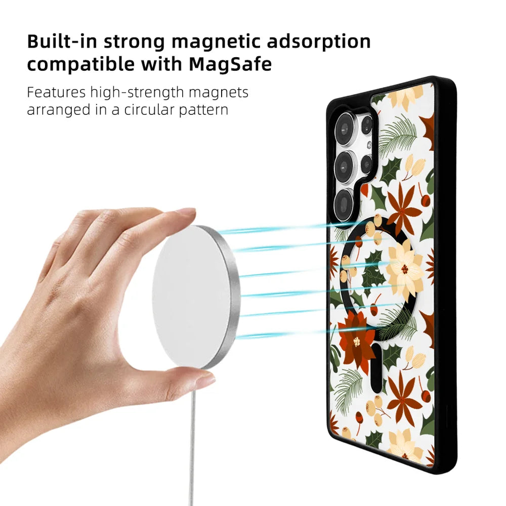 EYCASE For Samsung Galaxy S25 Ultra Christmas Series Magnetic Case  Pattern Print TPU + Acrylic Cover - Vintage Christmas Floral - 4