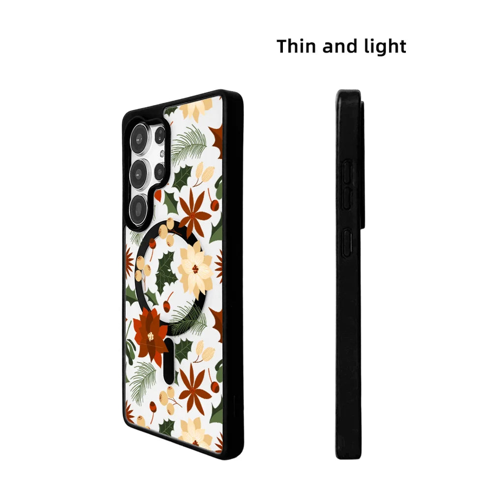 EYCASE For Samsung Galaxy S25 Ultra Christmas Series Magnetic Case  Pattern Print TPU + Acrylic Cover - Vintage Christmas Floral - 6
