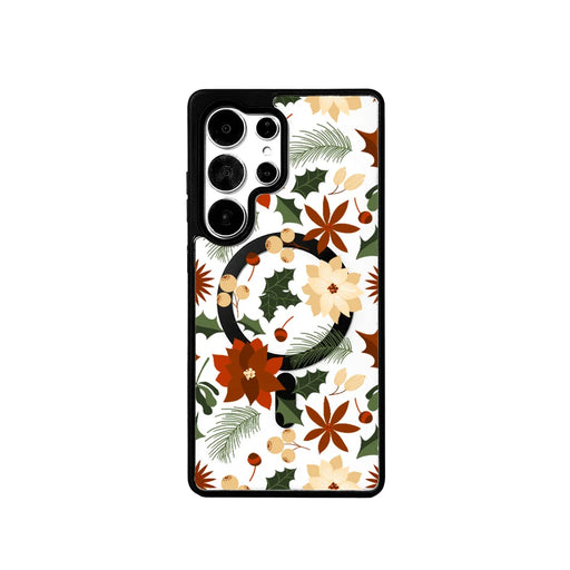 EYCASE For Samsung Galaxy S24 Ultra Christmas Series Magnetic Case  Pattern Print TPU + Acrylic Cover - Vintage Christmas Floral - 1