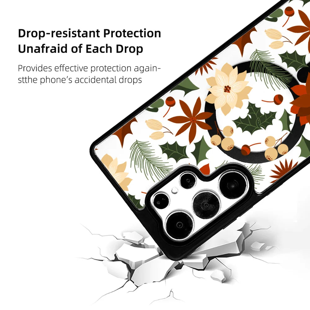 EYCASE For Samsung Galaxy S24 Ultra Christmas Series Magnetic Case  Pattern Print TPU + Acrylic Cover - Vintage Christmas Floral - 3
