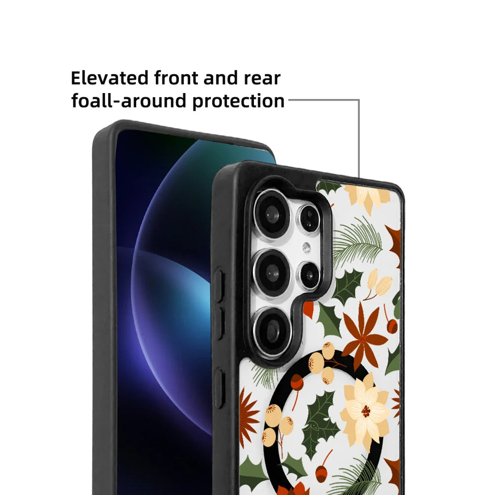 EYCASE For Samsung Galaxy S24 Ultra Christmas Series Magnetic Case  Pattern Print TPU + Acrylic Cover - Vintage Christmas Floral - 5