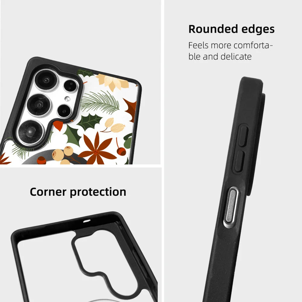 EYCASE For Samsung Galaxy S24 Ultra Christmas Series Magnetic Case  Pattern Print TPU + Acrylic Cover - Vintage Christmas Floral - 7