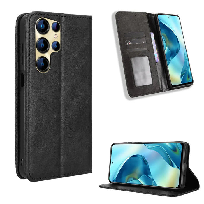 For Oukitel C68 Leather Case Wallet Stand Retro Texture Phone Cover - Black - 1