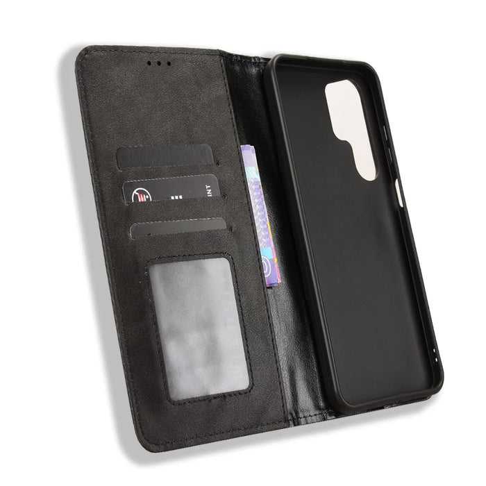 For Oukitel C68 Leather Case Wallet Stand Retro Texture Phone Cover - Black - 5