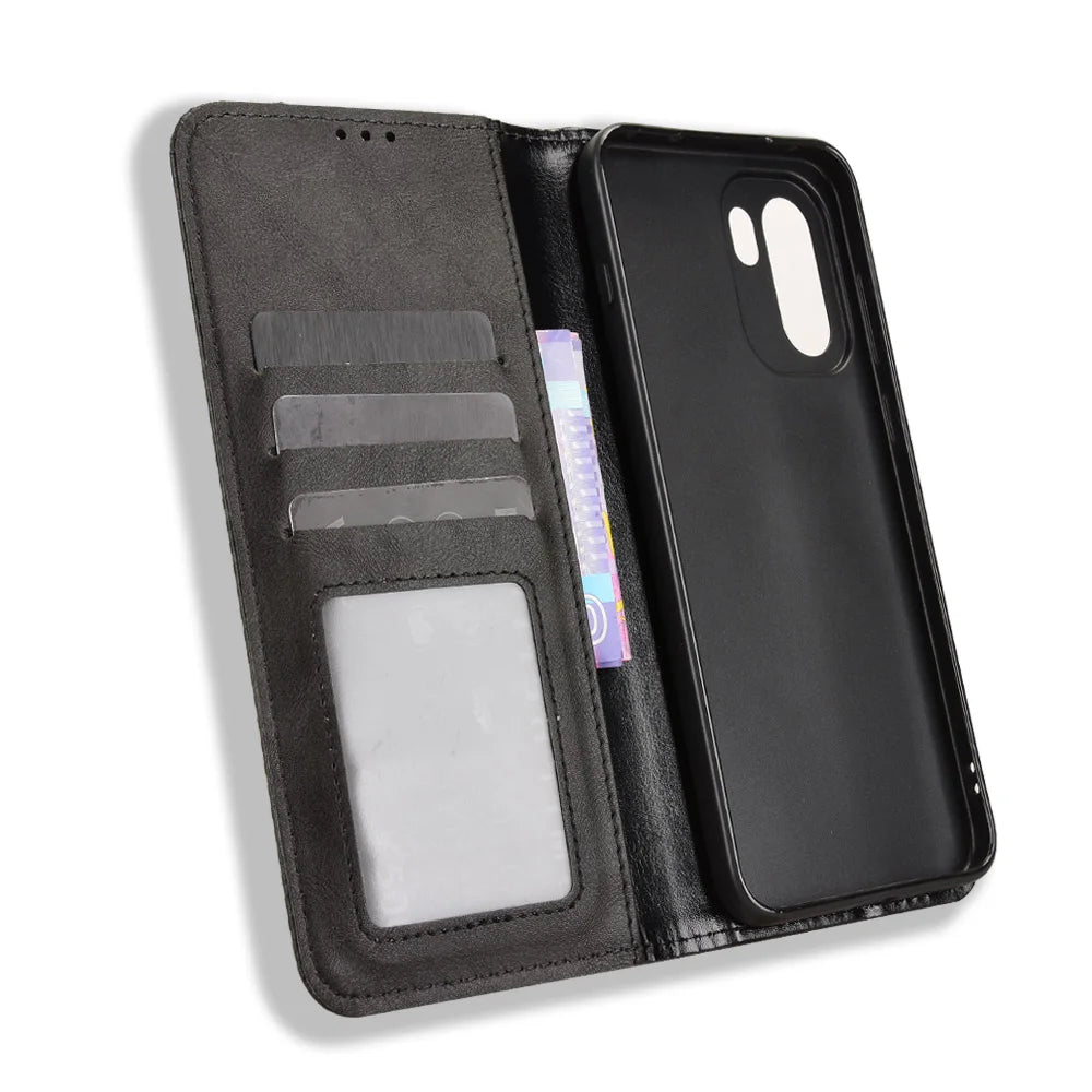 For OnePlus Ace 6 5G / 6T 5G / 15R 5G Leather Case Wallet Stand Retro Texture Phone Cover - Black - 5