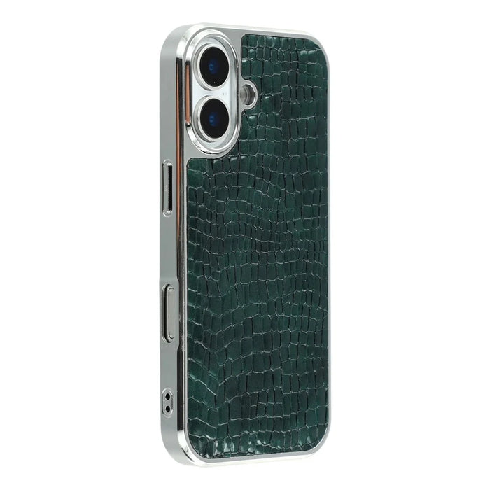 For iPhone 17 Case Crocodile Texture PU Leather Coated PC + TPU Electroplating Phone Cover - Green - 1