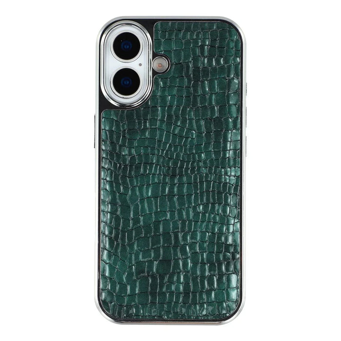 For iPhone 17 Case Crocodile Texture PU Leather Coated PC + TPU Electroplating Phone Cover - Green - 3
