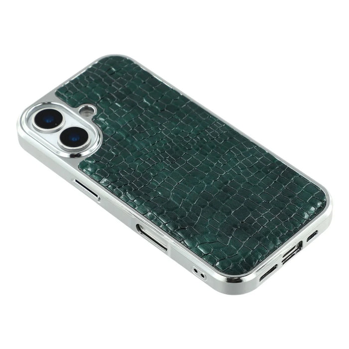 For iPhone 17 Case Crocodile Texture PU Leather Coated PC + TPU Electroplating Phone Cover - Green - 4