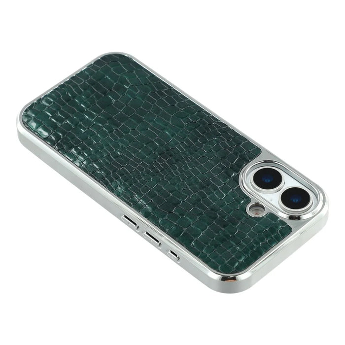 For iPhone 17 Case Crocodile Texture PU Leather Coated PC + TPU Electroplating Phone Cover - Green - 5