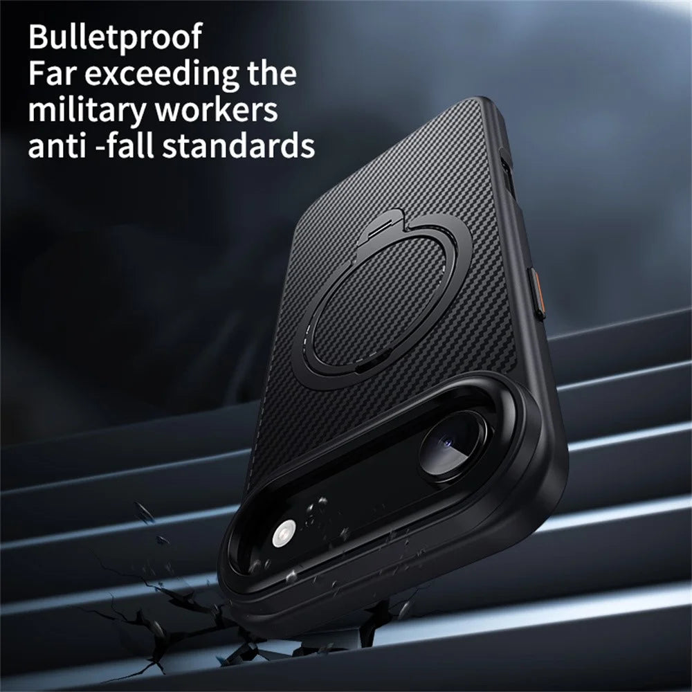 For iPhone Air Case Compatible with MagSafe PC + TPU Phone Cover Ring Holder Carbon Fiber Texture - Black - 5