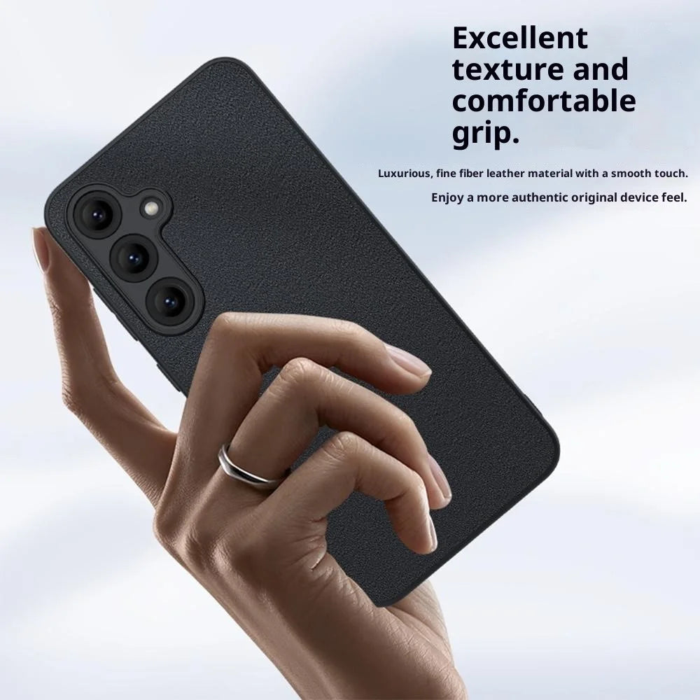 For Samsung Galaxy S25 FE Case PU Leather Coated PC + TPU Anti-Drop Phone Cover - Black - 3