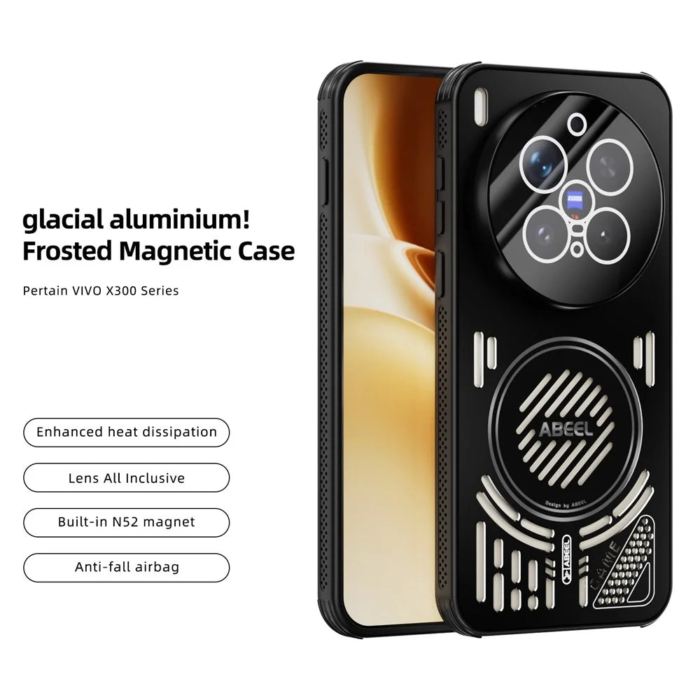 ABEEL For vivo X300 Pro 5G Magnetic Case Aluminium Alloy + PC + TPU Hollow Heat Dissipation Phone Cover - Black - 2