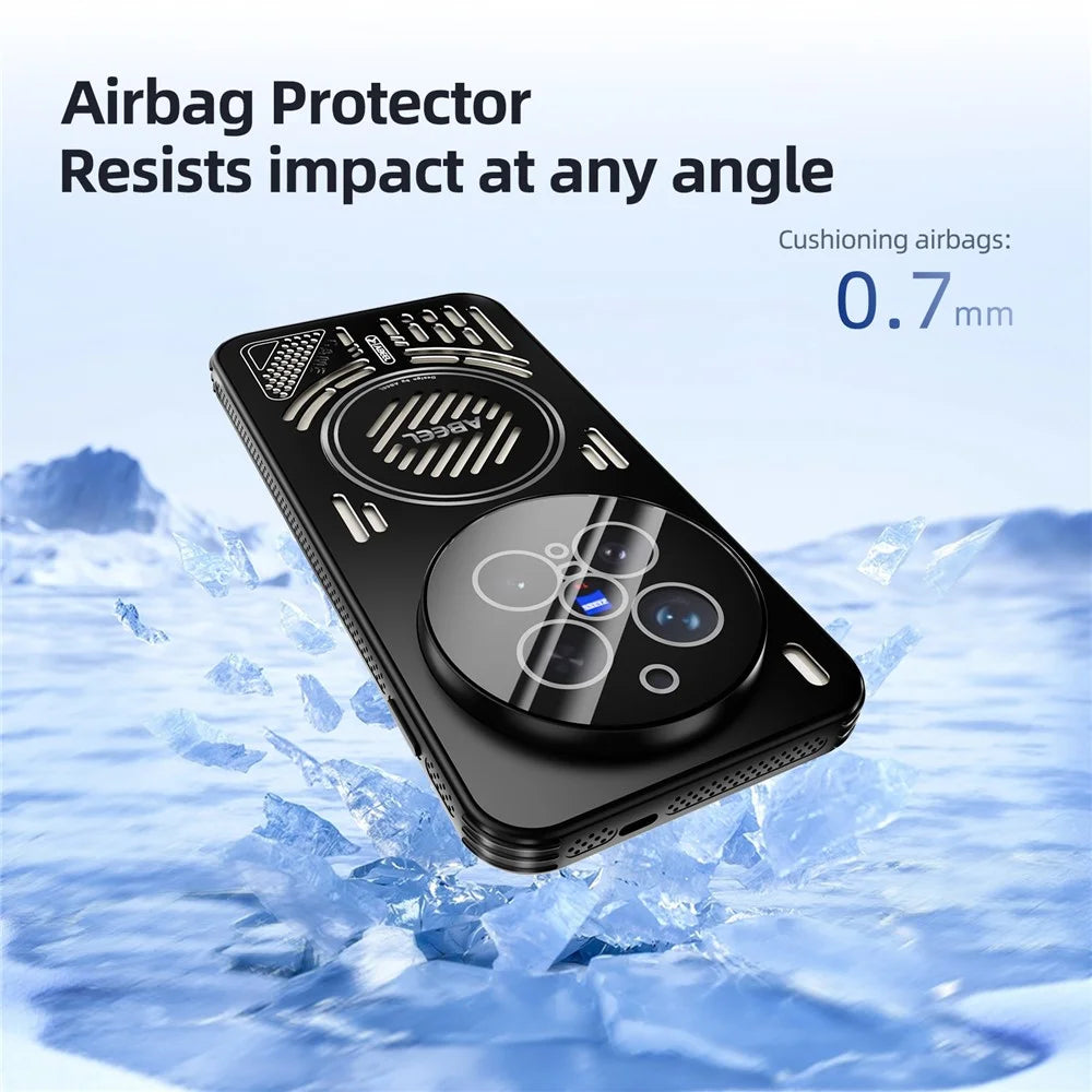 ABEEL For vivo X300 Pro 5G Magnetic Case Aluminium Alloy + PC + TPU Hollow Heat Dissipation Phone Cover - Black - 6