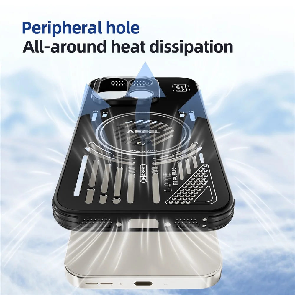 ABEEL For OnePlus 15 5G Magnetic Case Aluminium Alloy + PC + TPU Hollow Heat Dissipation Phone Cover - Black - 5