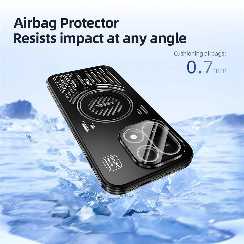 ABEEL For OnePlus 15 5G Magnetic Case Aluminium Alloy + PC + TPU Hollow Heat Dissipation Phone Cover - Black - 6