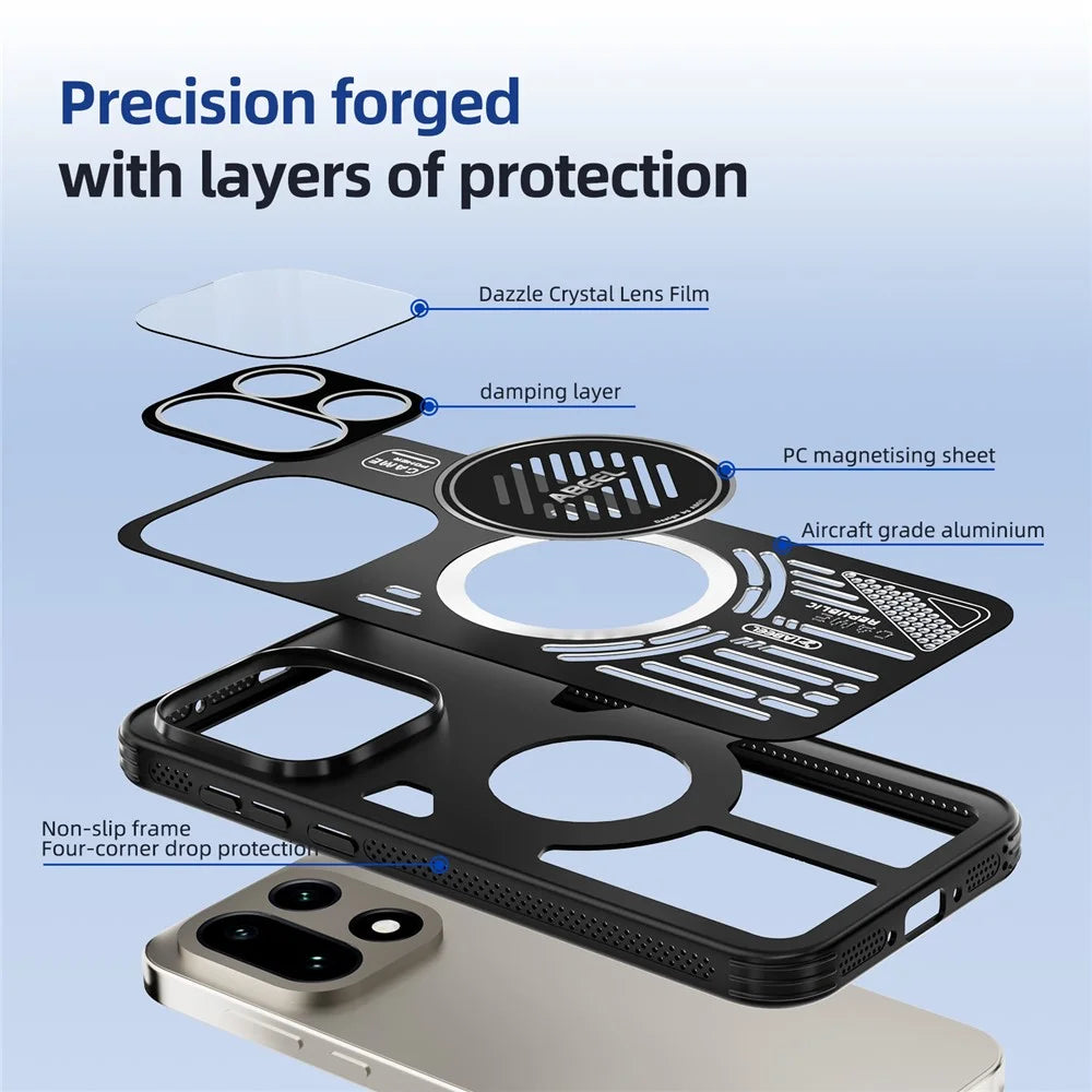 ABEEL For OnePlus 15 5G Magnetic Case Aluminium Alloy + PC + TPU Hollow Heat Dissipation Phone Cover - Black - 7