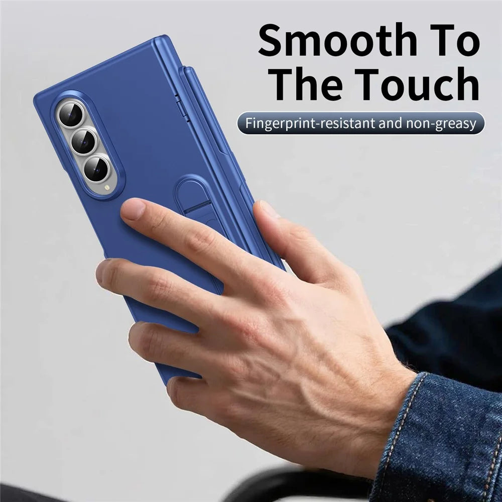 For Samsung Galaxy Z Fold4 5G Case Kickstand Hard PC Phone Cover with Tempered Glass Film / Stylus / Pen Slot - Sapphire - 2