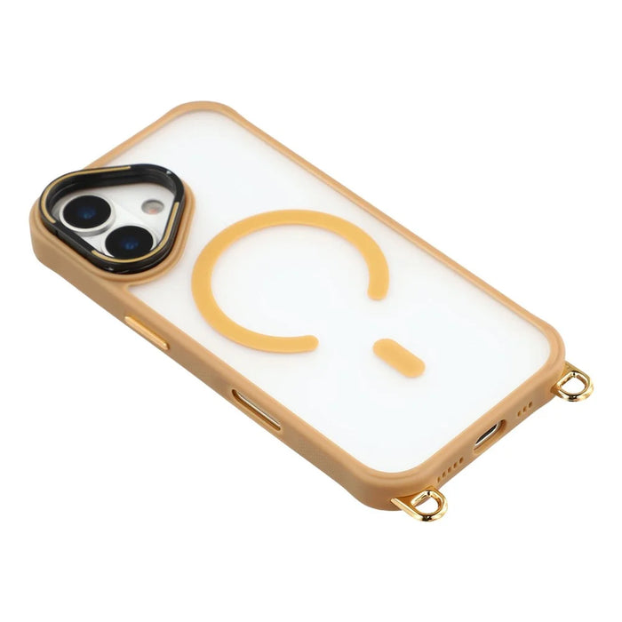 For iPhone 16 Plus Case Compatible with MagSafe PC TPU Phone Cover with Adjustable Lanyard / Camera Frame Kickstand - Brown - 5