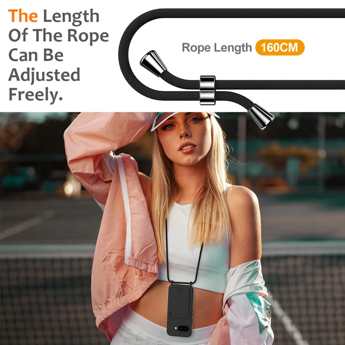 For Google Pixel 9a Case Liquid Silicone Card Holder Back Phone Cover with Lanyard - Black - 3