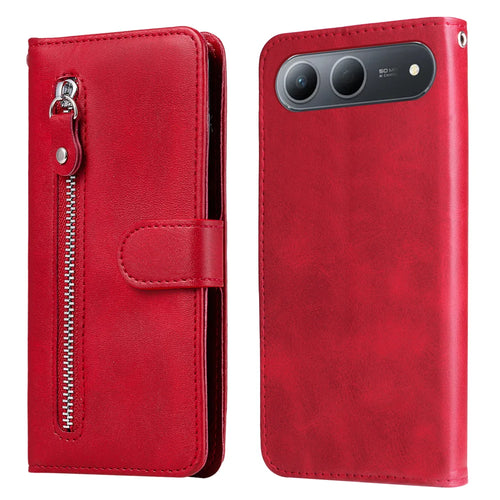 For Infinix Hot 60i 5G PU Leather Cases with Zipper Pocket Wallet Phone Cover Stand - Red - 1