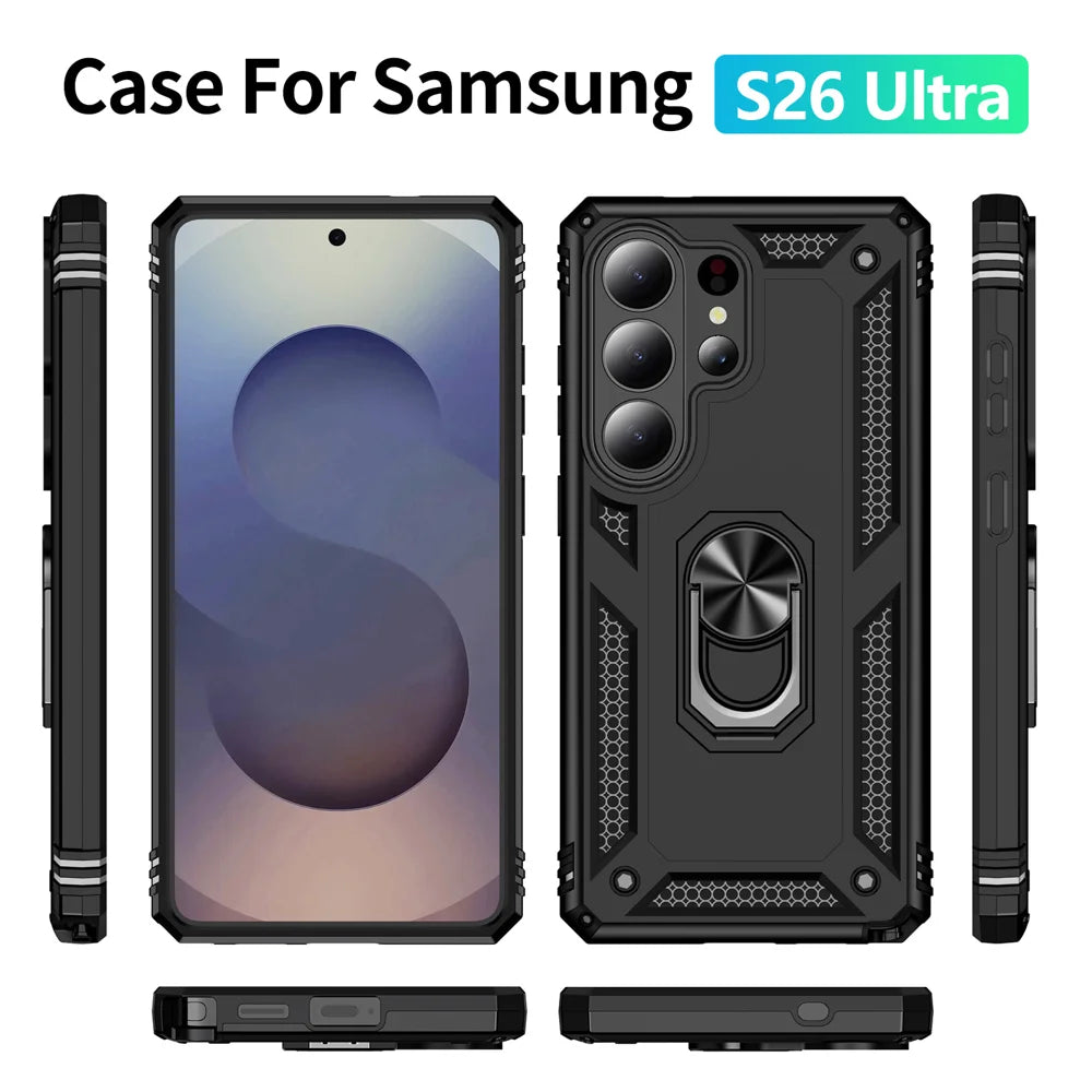For Samsung Galaxy S26 Ultra Case PC + TPU Phone Cover with Kickstand - Black - 4