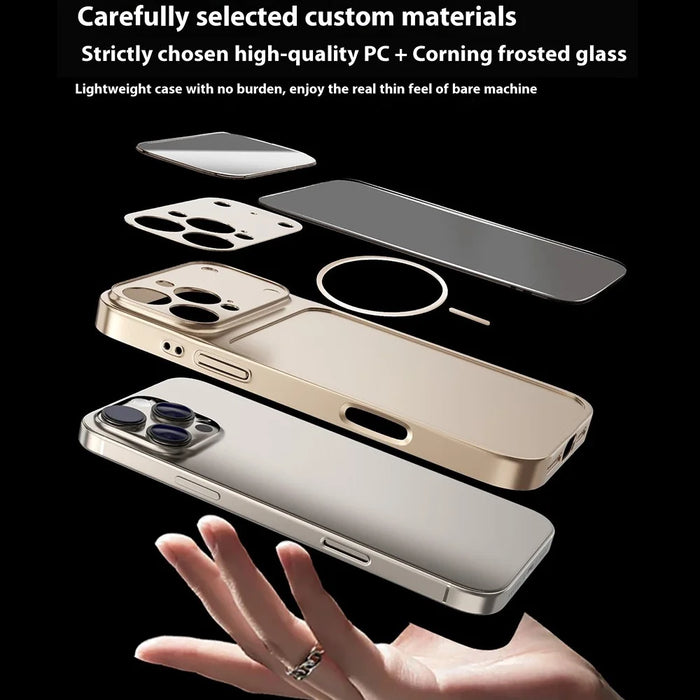 For iPhone 14 Pro Max Case Compatible with MagSafe AG Matte Glass Shockproof Phone Cover - Titanium Grey - 5
