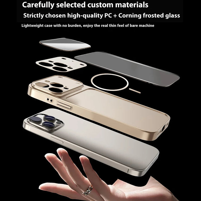 For iPhone 16 Pro Case Compatible with MagSafe AG Matte Glass Shockproof Phone Cover - Titanium Blue - 5