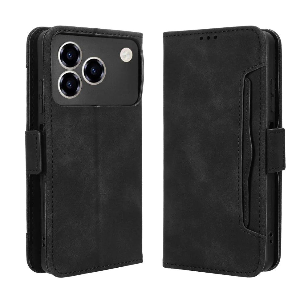 For ZTE Blade A76 4G Leather Case Phone Wallet Cover with Multiple Card Slots - Black - 1