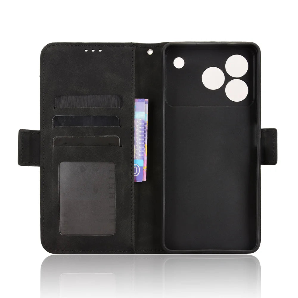 For ZTE Blade A76 4G Leather Case Phone Wallet Cover with Multiple Card Slots - Black - 4