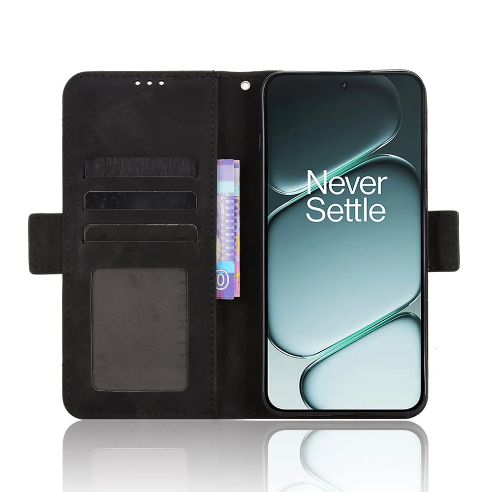 For OnePlus Ace 6 5G / 6T 5G / 15R 5G Leather Case Phone Wallet Cover with Multiple Card Slots - Black - 5