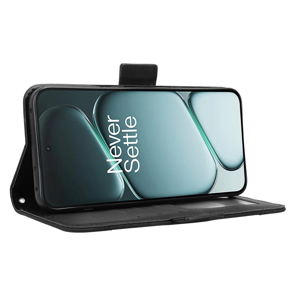 For OnePlus Ace 6 5G / 6T 5G / 15R 5G Leather Case Phone Wallet Cover with Multiple Card Slots - Black - 6