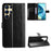 For Oukitel C68 PU Leather Case with Strap Crazy Horse Texture Phone Wallet Cover - Black - 1