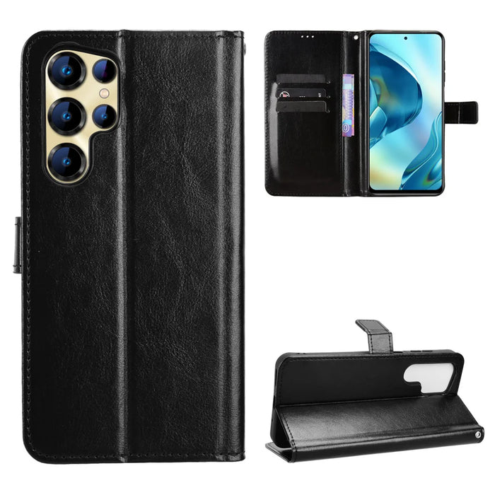 For Oukitel C68 PU Leather Case with Strap Crazy Horse Texture Phone Wallet Cover - Black - 1