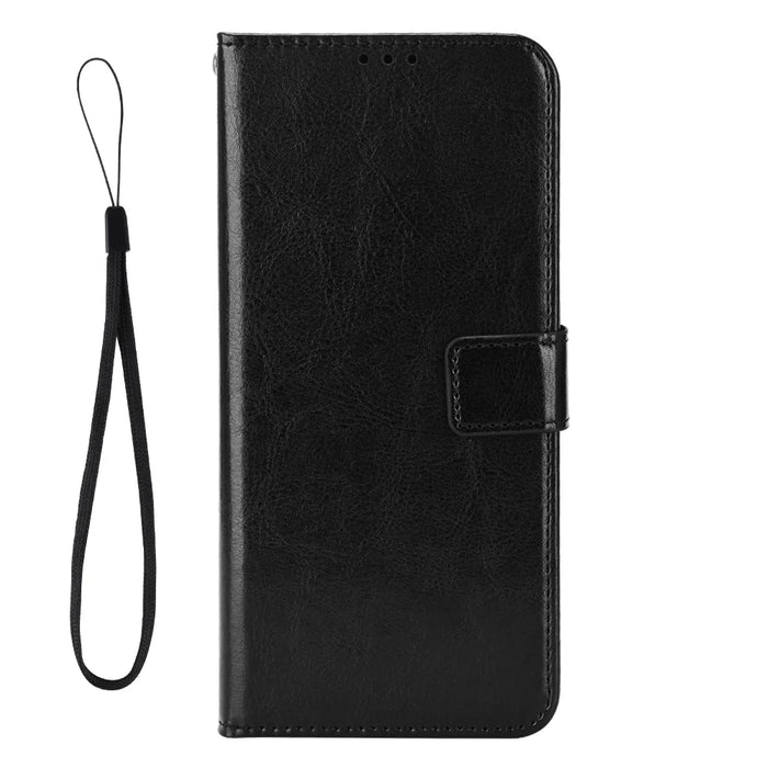For Oukitel C68 PU Leather Case with Strap Crazy Horse Texture Phone Wallet Cover - Black - 3