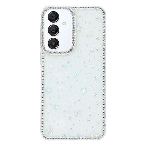 For Samsung Galaxy S25 FE Case Rhinestone Edge Glitter Back TPU + PC IMD Phone Cover - Starry Transparent - 1