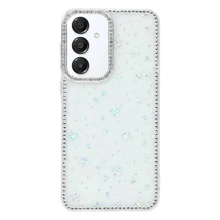 For Samsung Galaxy S25 FE Case Rhinestone Edge Glitter Back TPU + PC IMD Phone Cover - Starry Transparent - 1